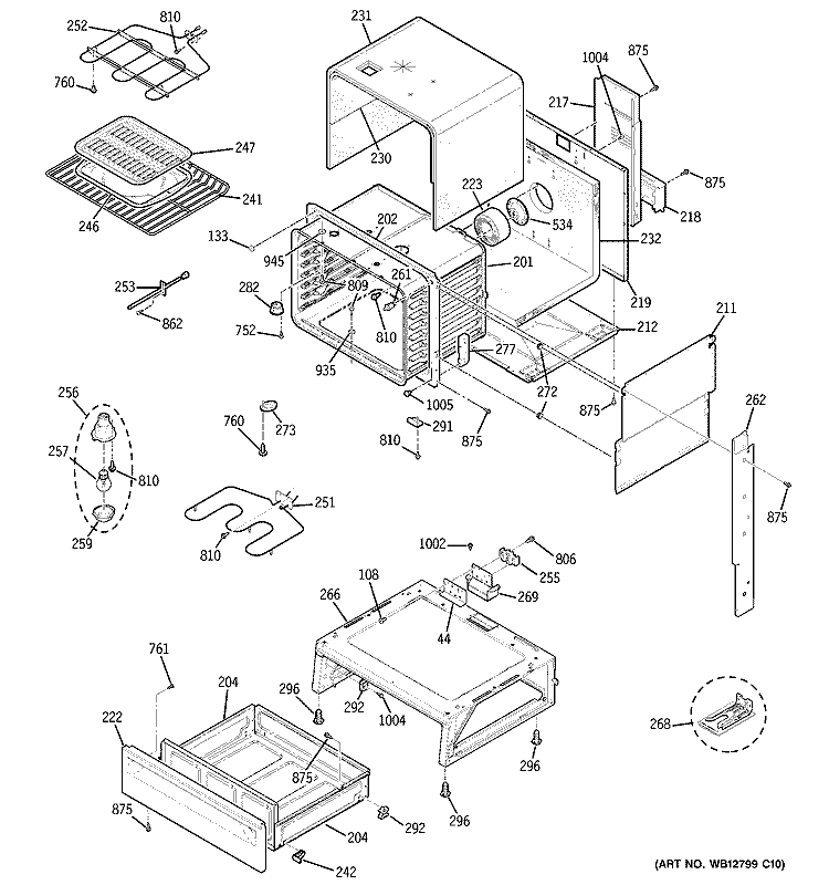 BODY PARTS Diagram and Parts List for JSP42CK2CC  General Electric Range