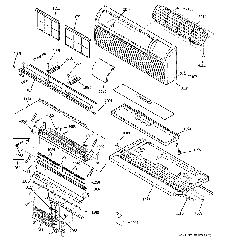 GRILLE, HEATER & BASE PARTS Diagram and Parts List for AZ35H07D2DM1  General Electric Air Conditioner
