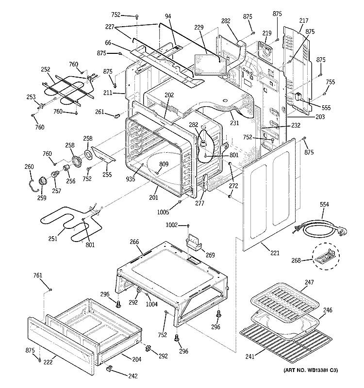 BODY PARTS Diagram and Parts List for ECBP82WJ3WW  General Electric Range