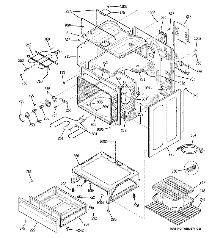 BODY PARTS Diagram and Parts List for JCBP35CJ2CC  General Electric Range