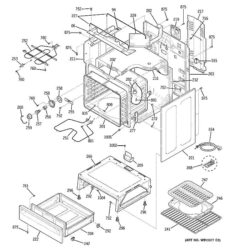 BODY PARTS Diagram and Parts List for JCBP64WJ1WW  General Electric Range