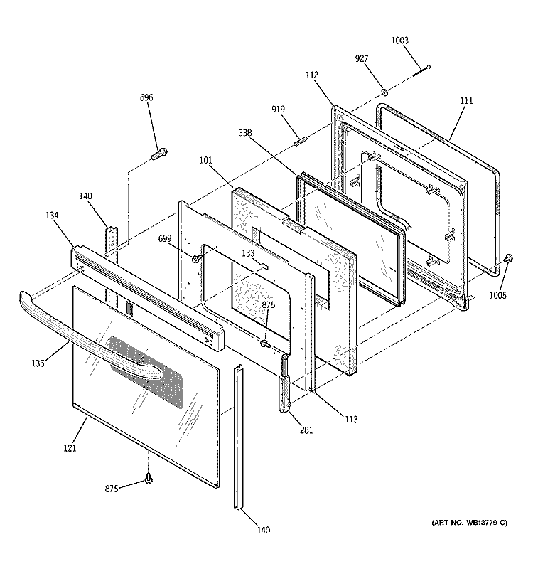 DOOR Diagram and Parts List for JCBP64WJ1WW  General Electric Range