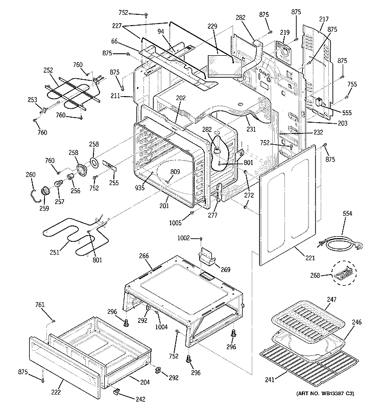BODY PARTS Diagram and Parts List for JCBP66WJ2WW  General Electric Range