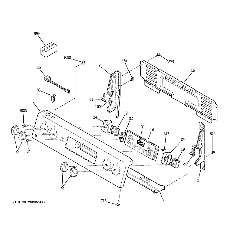 CONTROL PANEL Diagram and Parts List for JCBP81WJ3WW  General Electric Range