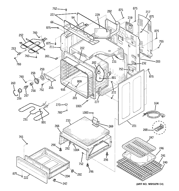 BODY PARTS Diagram and Parts List for JCBP81WJ3WW  General Electric Range