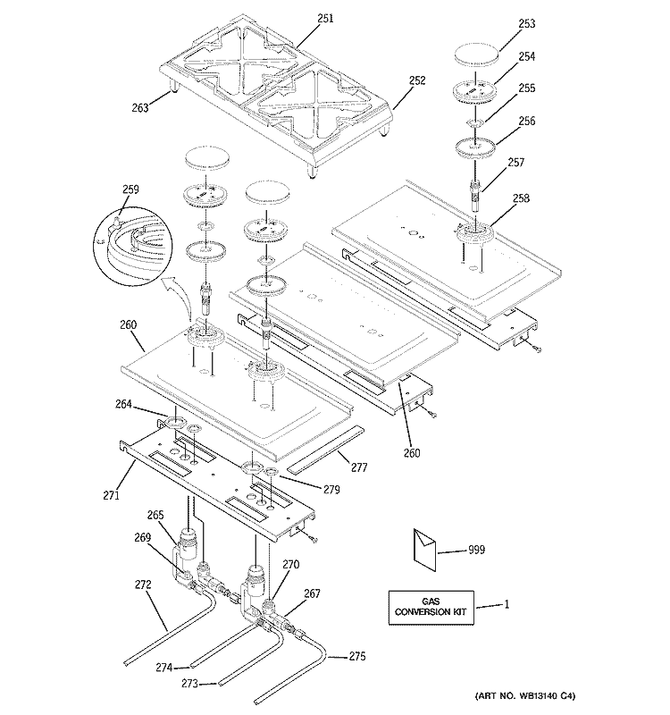 GAS & BURNER PARTS Diagram and Parts List for ZGU48L4GH2SS  General Electric Cooktop