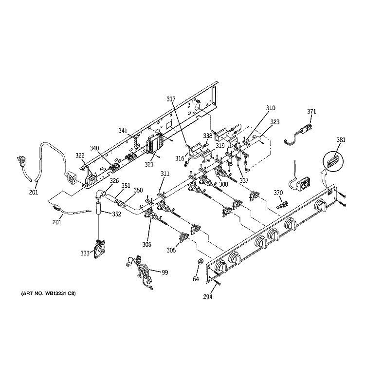 MANIFOLD ASSEMBLY Diagram and Parts List for ZGU48N6RH1SS  General Electric Cooktop