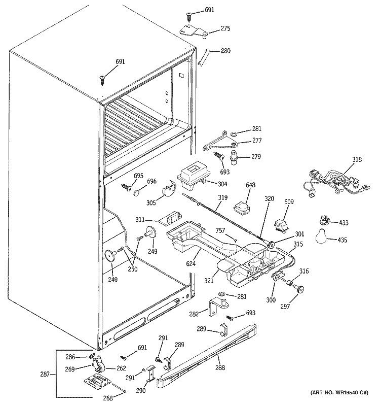 FRESH FOOD SECTION Diagram and Parts List for DTS18ZBRMRWW  General Electric Refrigerator