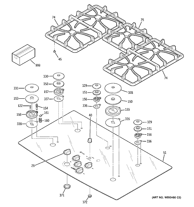 CONTROL PANEL & COOKTOP Diagram and Parts List for JGP970TEK2WW  General Electric Cooktop