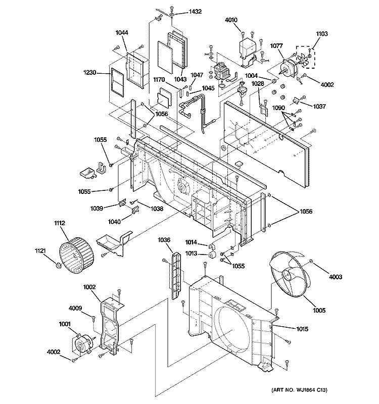 MOTOR & CHASSIS PARTS Diagram and Parts List for AZ28E09DABM1  General Electric Air Conditioner