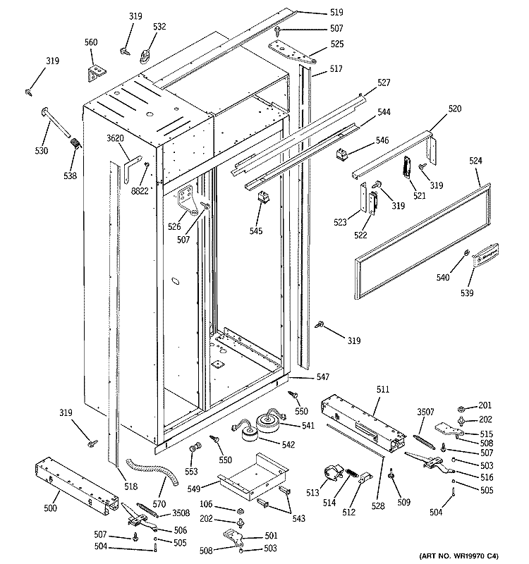 CASE PARTS Diagram and Parts List for ZSGS420DMESS  General Electric Refrigerator