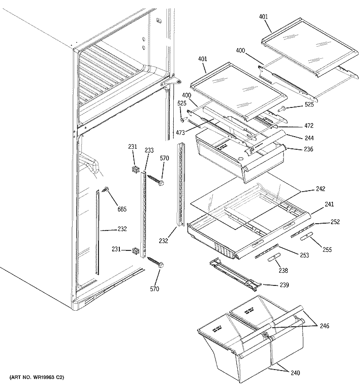 FRESH FOOD SHELVES Diagram and Parts List for GTS18SHSLRSS  General Electric Refrigerator