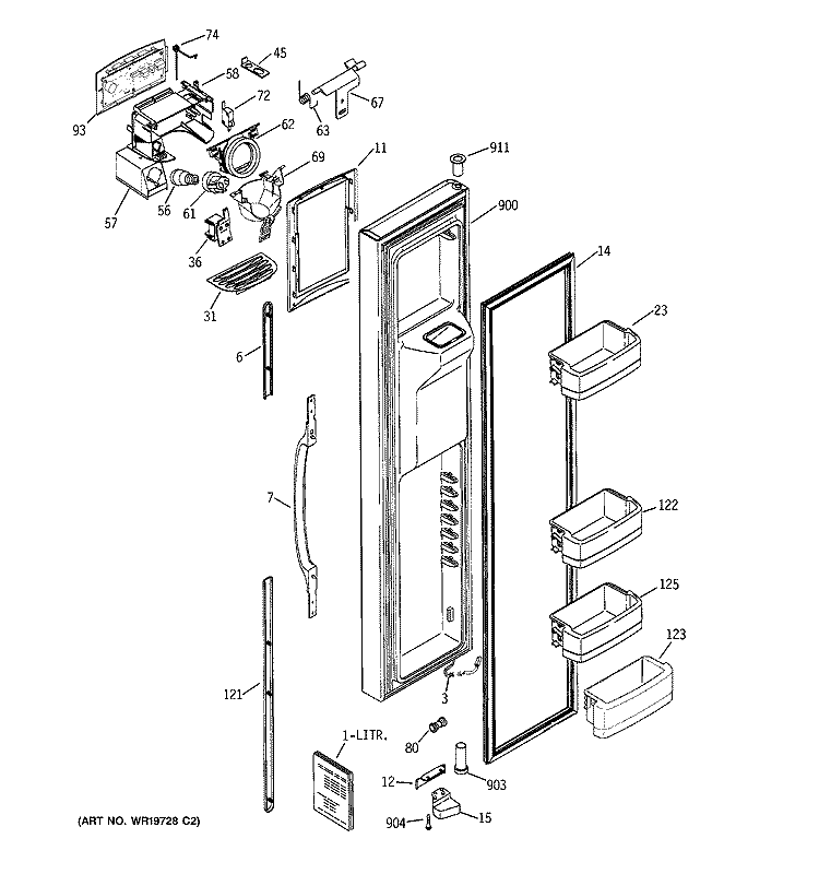 FREEZER DOOR Diagram and Parts List for GCG21IESBFWW  General Electric Refrigerator