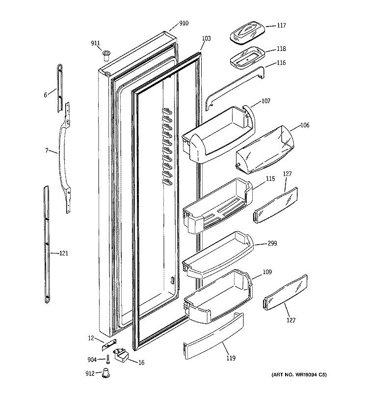 FRESH FOOD DOOR Diagram and Parts List for GCG21IESBFWW  General Electric Refrigerator