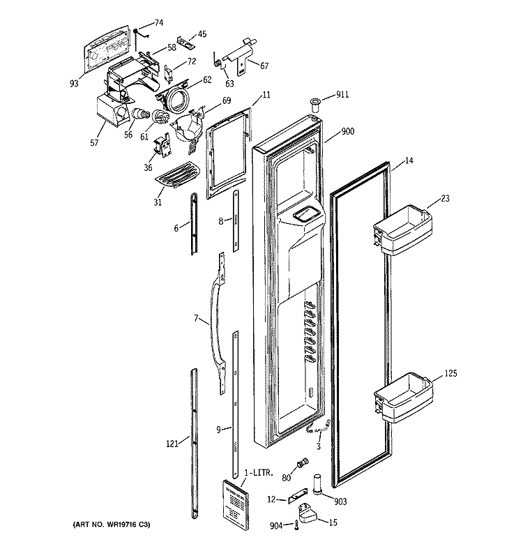 FREEZER DOOR Diagram and Parts List for GCG21YESBFBB  General Electric Refrigerator