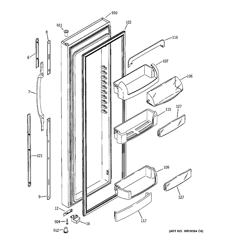 FRESH FOOD DOOR Diagram and Parts List for GCG21YESBFBB  General Electric Refrigerator