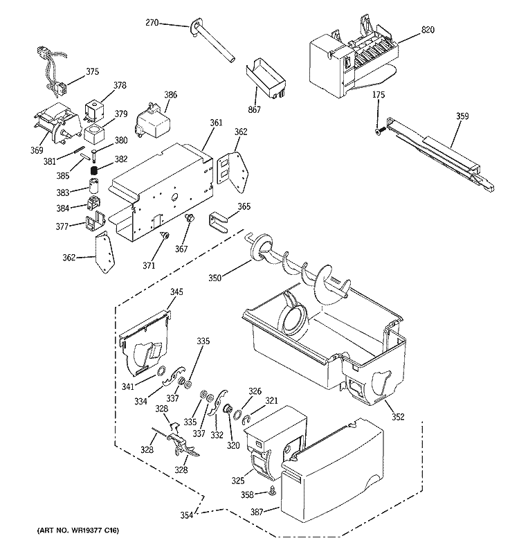 ICE MAKER & DISPENSER Diagram and Parts List for GCG21YESBFBB  General Electric Refrigerator