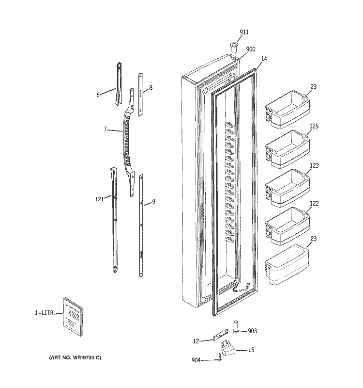 FREEZER DOOR Diagram and Parts List for GCG23YBSBFBB  General Electric Refrigerator