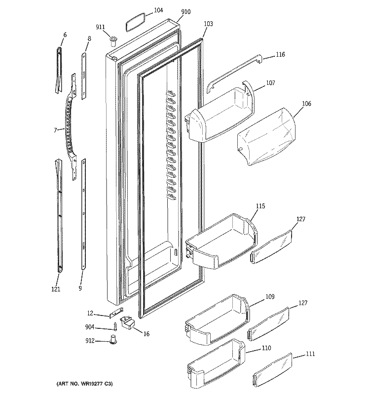 FRESH FOOD DOOR Diagram and Parts List for GCG23YBSBFBB  General Electric Refrigerator
