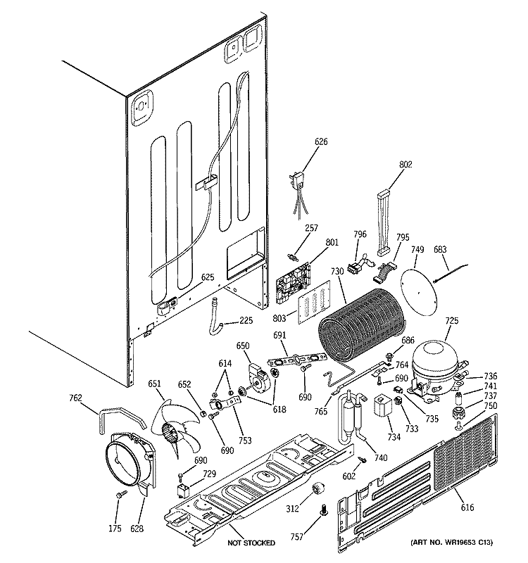 SEALED SYSTEM & MOTHER BOARD Diagram and Parts List for GCG23YBSBFBB  General Electric Refrigerator