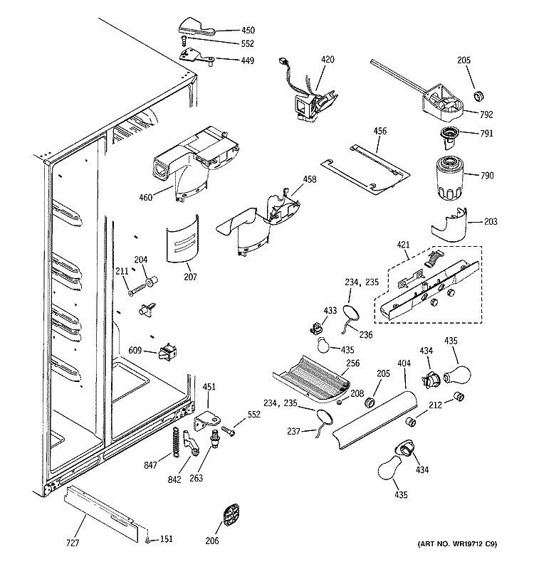 FRESH FOOD SECTION Diagram and Parts List for GCR23YLRDWW  General Electric Refrigerator