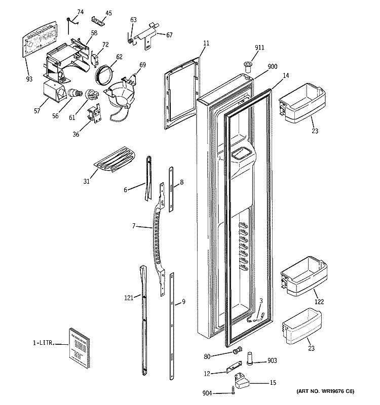 FREEZER DOOR Diagram and Parts List for GCU21YESAFBB  General Electric Refrigerator