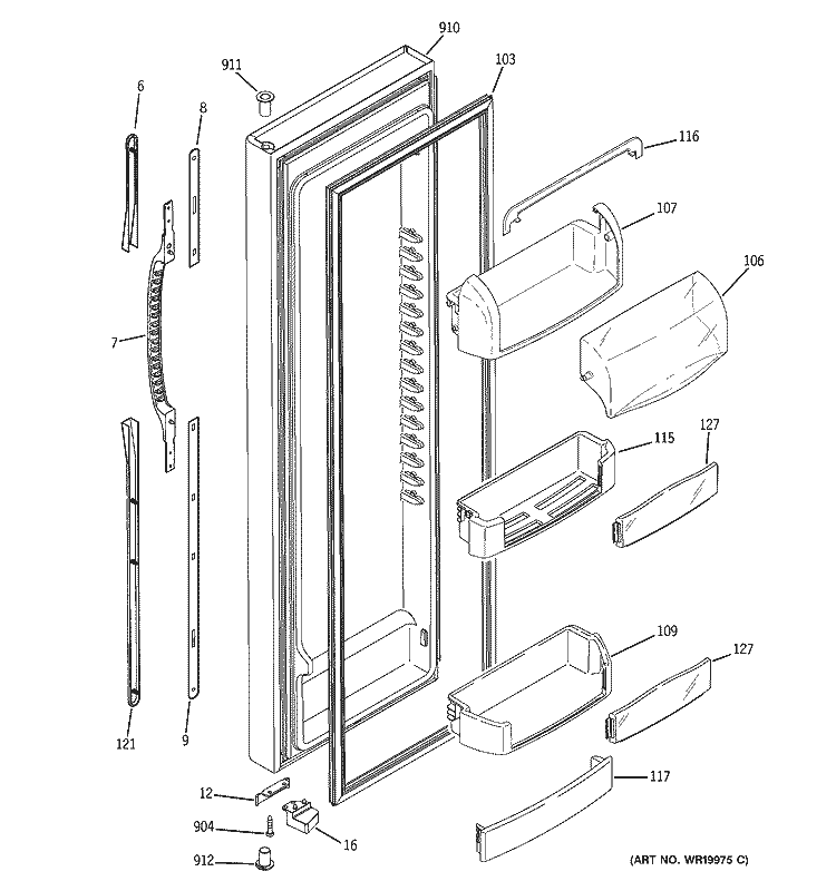 FRESH FOOD DOOR Diagram and Parts List for GCU21YESAFBB  General Electric Refrigerator