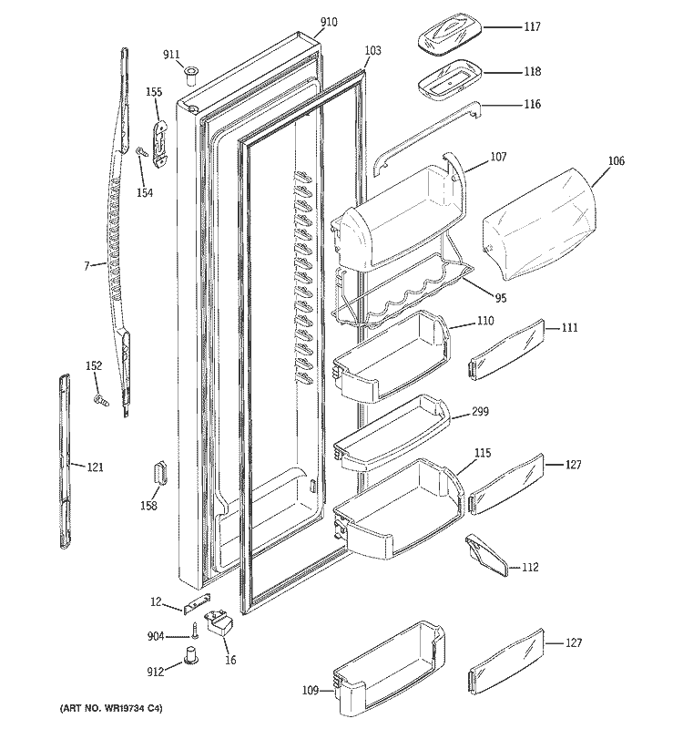 FRESH FOOD DOOR Diagram and Parts List for MCG23MISBFBB  General Electric Refrigerator