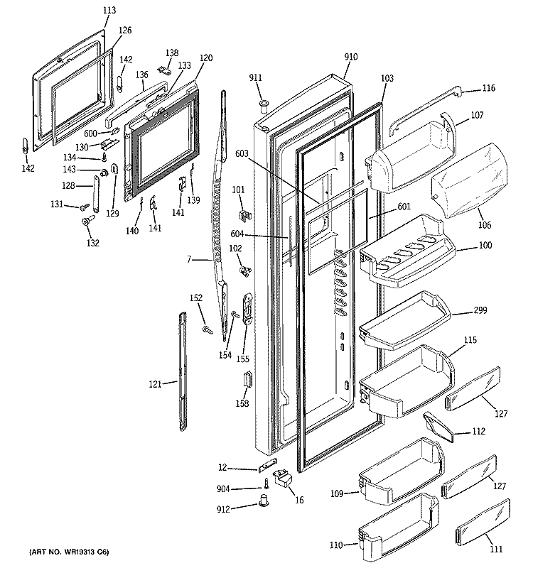 FRESH FOOD DOOR Diagram and Parts List for MCG23NHSBFBB  General Electric Refrigerator