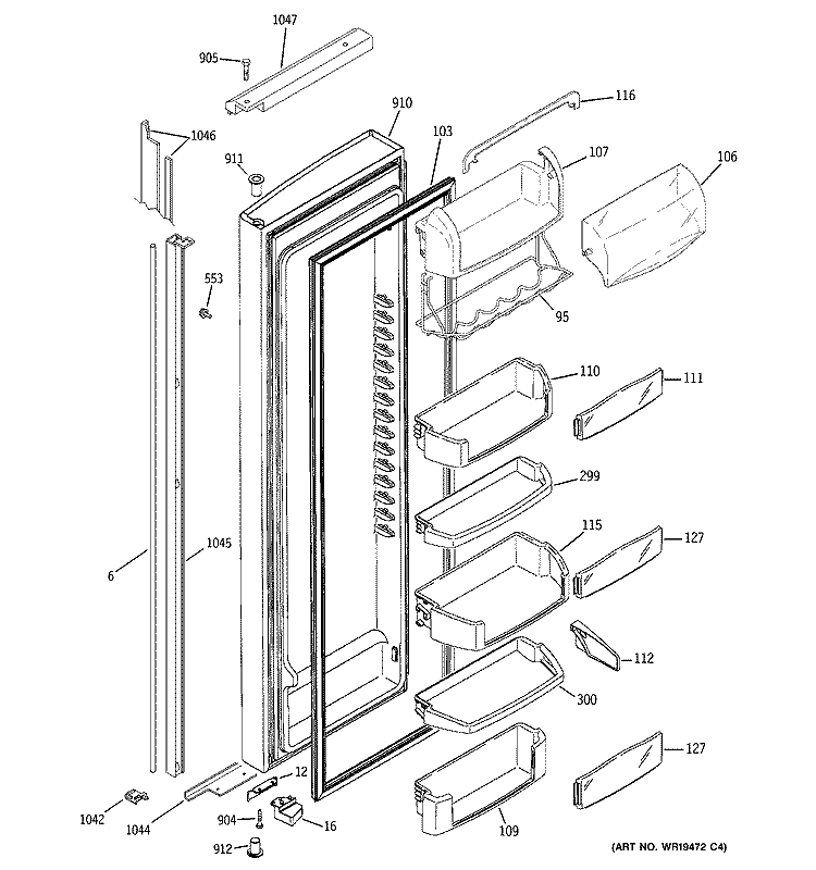 FRESH FOOD DOOR Diagram and Parts List for MIG23MISBFBB  General Electric Refrigerator