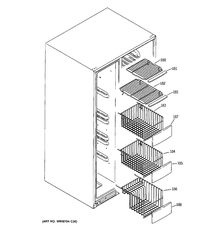 FREEZER SHELVES Diagram and Parts List for MIG23MISBFBB  General Electric Refrigerator