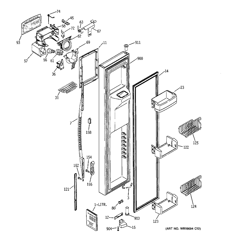FREEZER DOOR Diagram and Parts List for PCG23NHSBFBB  General Electric Refrigerator