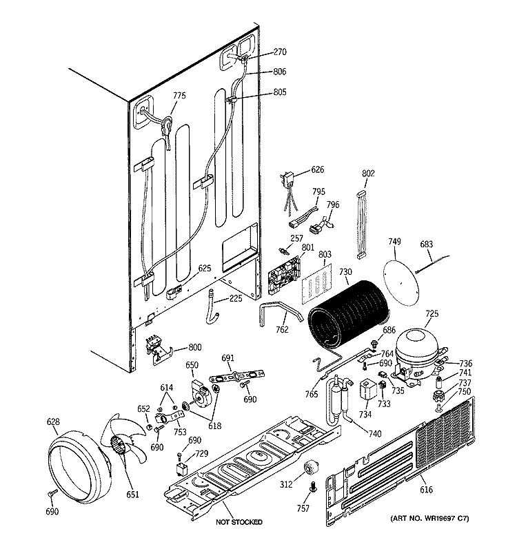SEALED SYSTEM & MOTHER BOARD Diagram and Parts List for PCK23NHSBFWW  General Electric Refrigerator