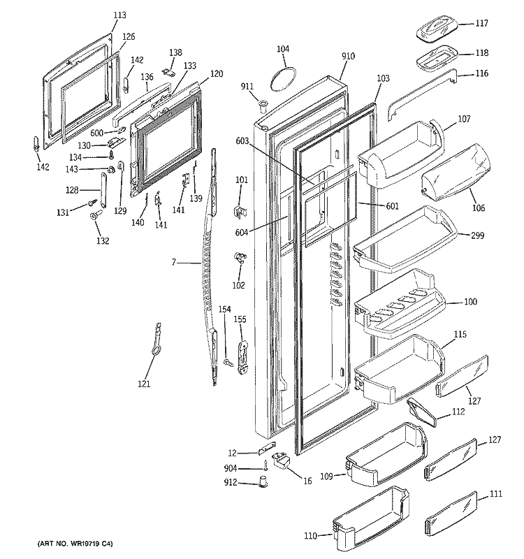FRESH FOOD DOOR Diagram and Parts List for PCK23NHSBFWW  General Electric Refrigerator