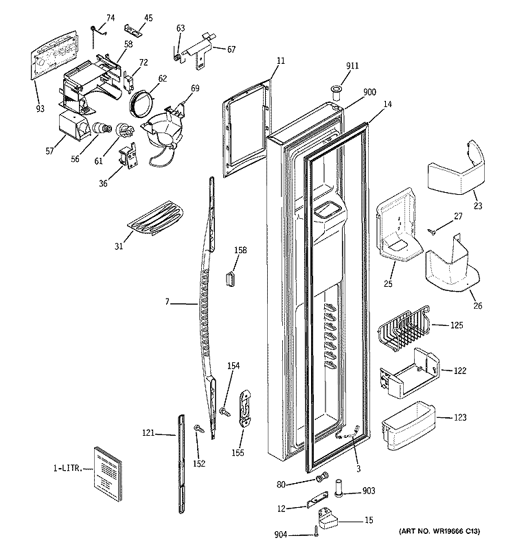 FREEZER DOOR Diagram and Parts List for PCT23MGPDCC  General Electric Refrigerator