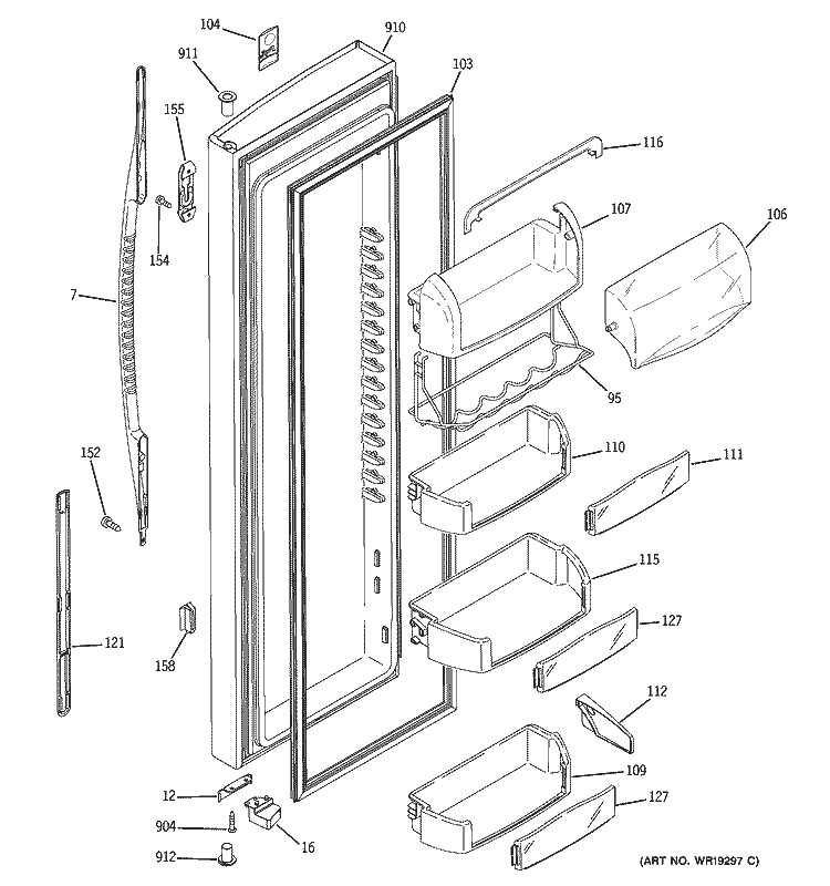 FRESH FOOD DOOR Diagram and Parts List for PCT23MGPDCC  General Electric Refrigerator