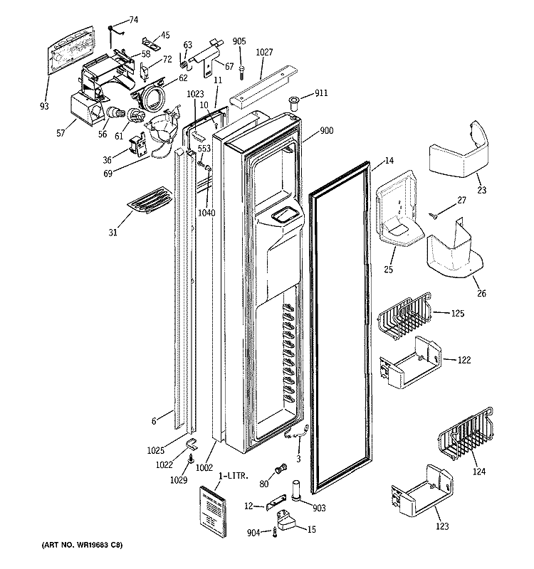 FREEZER DOOR Diagram and Parts List for PIT23SGRDSV  General Electric Refrigerator