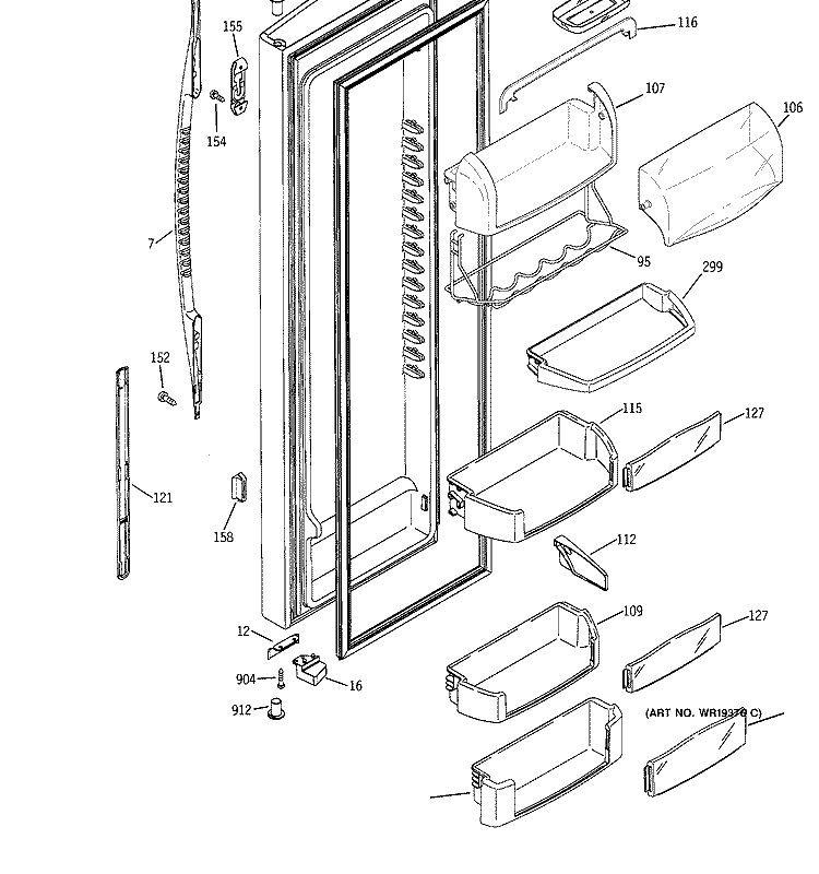 FRESH FOOD DOOR Diagram and Parts List for PSG25NGSBCBB  General Electric Refrigerator