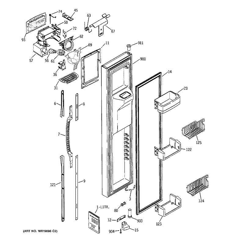FREEZER DOOR Diagram and Parts List for PSG25NGSBFBB  General Electric Refrigerator