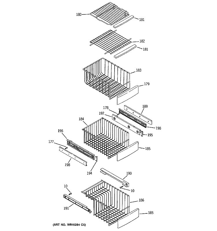 FREEZER SHELVES Diagram and Parts List for PSG25NGSBFBB  General Electric Refrigerator