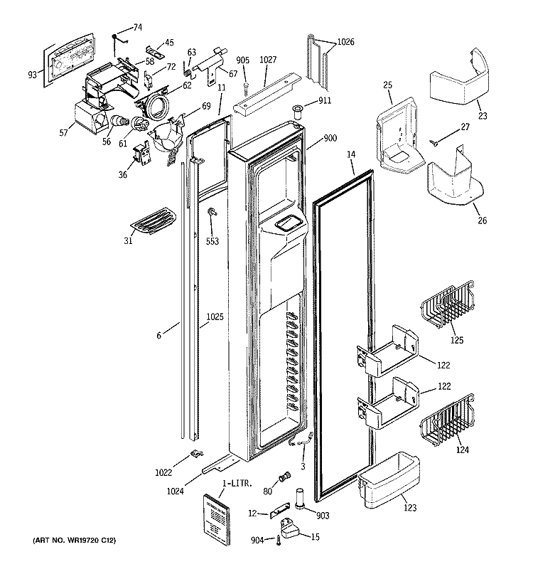 FREEZER DOOR Diagram and Parts List for PSI23NGRDCV  General Electric Refrigerator