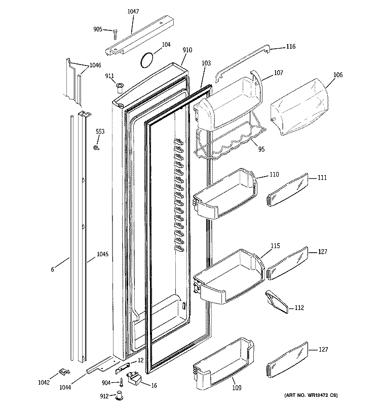 FRESH FOOD DOOR Diagram and Parts List for PSI23NGRDCV  General Electric Refrigerator