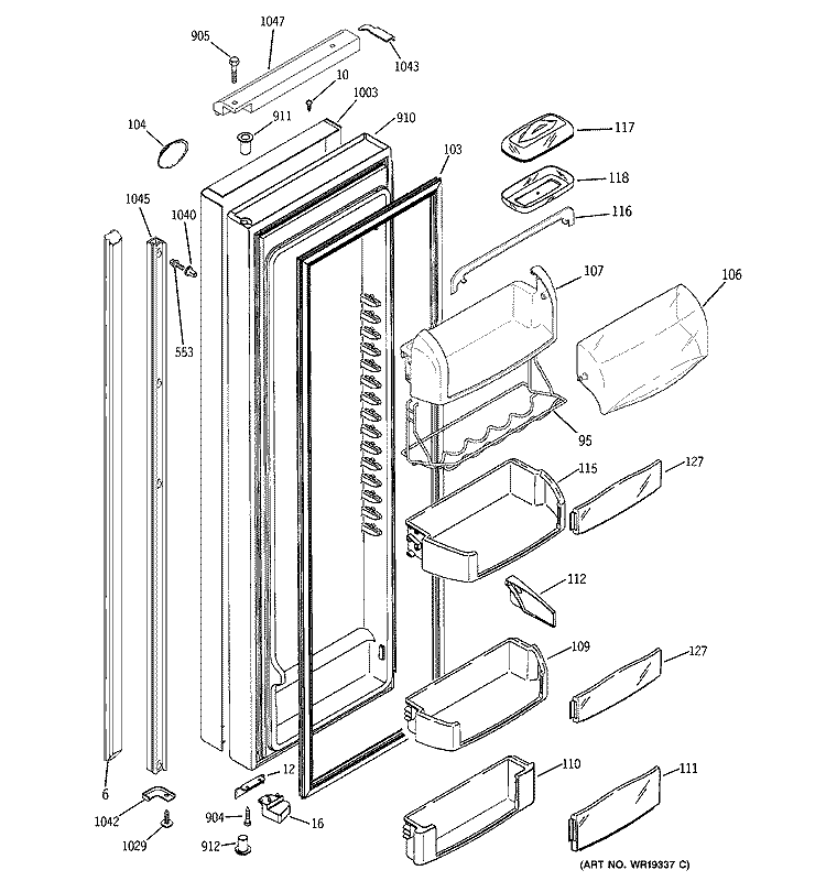 FRESH FOOD SECTION Diagram and Parts List for PSI23SGPABS  General Electric Refrigerator