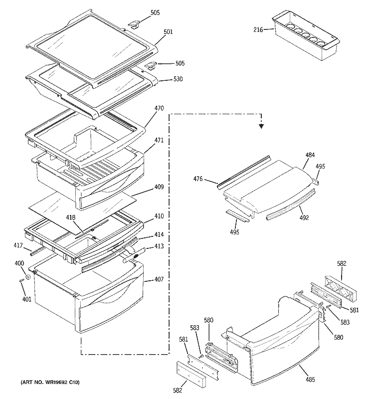 FRESH FOOD SHELVES Diagram and Parts List for PSK25MGSBCCC  General Electric Refrigerator