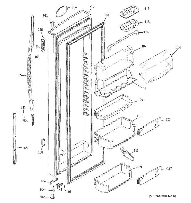 FRESH FOOD DOOR Diagram and Parts List for PSK25NGNECWW  General Electric Refrigerator