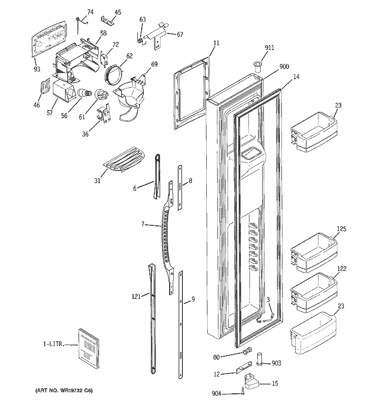 FREEZER DOOR Diagram and Parts List for GCG23YESBFCC  General Electric Refrigerator