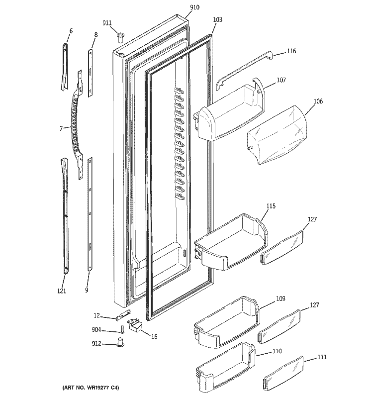 FRESH FOOD DOOR Diagram and Parts List for GCG23YESBFCC  General Electric Refrigerator