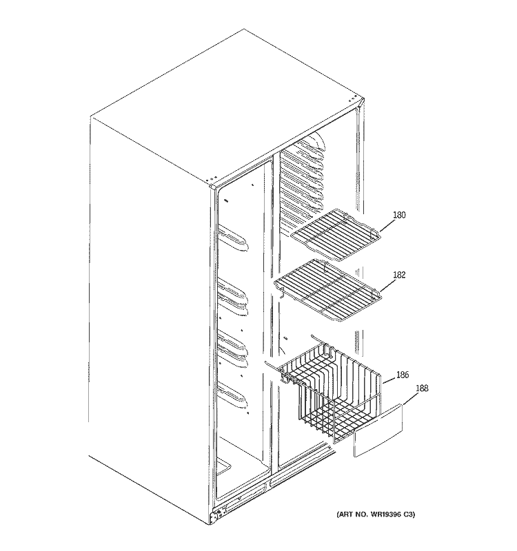 FREEZER SHELVES Diagram and Parts List for GCG23YESBFCC  General Electric Refrigerator