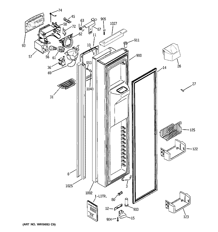 FREEZER DOOR Diagram and Parts List for PJG25PGTAFSV  General Electric Refrigerator