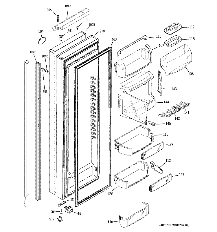 FRESH FOOD DOOR Diagram and Parts List for PJG25PGTAFSV  General Electric Refrigerator